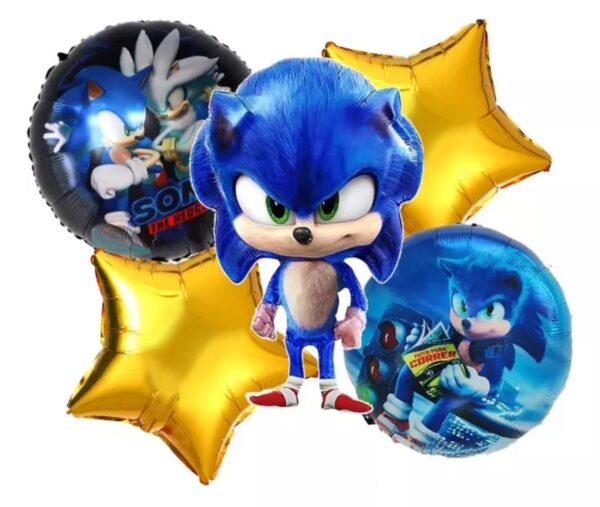 Set de globos metalizados Sonic 5 unidades