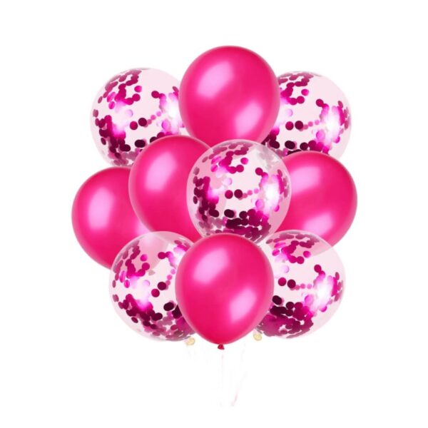 Decoración Globo liso y Confetti Fucsia 10pcs