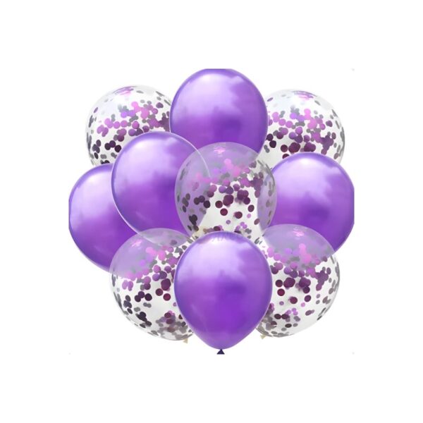 Decoración Globos Liso y Confetti Morado 10pcs